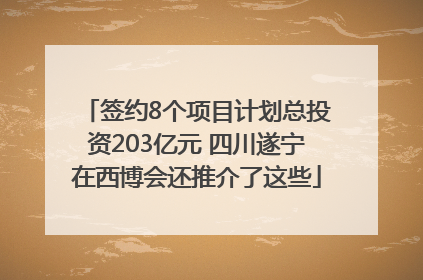 签约8个项目计划总投资203亿元 四川遂宁在西博会还推介了这些