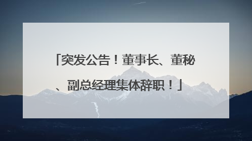 突发公告！董事长、董秘、副总经理集体辞职！