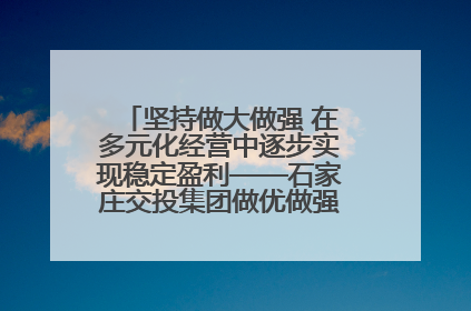 坚持做大做强 在多元化经营中逐步实现稳定盈利——石家庄交投集团做优做强典型报道之三