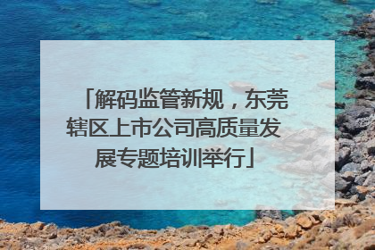 解码监管新规，东莞辖区上市公司高质量发展专题培训举行